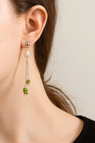 گوشواره مروارید پرورشی و زبرجد با متریال استیل|زیورآلات لوکس الگا