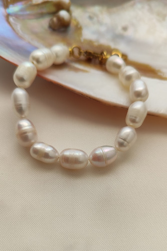 دستبند مروارید پرورشی اصل گندمی سفید رنگ سایز 10میل|ٱلگا جولری