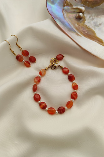 نیم ست دستبند و گوشواره عقیق و مروارید پرورشی