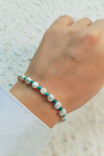 دستبند مروارید پرورشی و فیروزه اصل جواهری