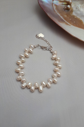 دستبند مروارید پرورشی چپ و راستی با قفل و اتصالات نقره 925عیار